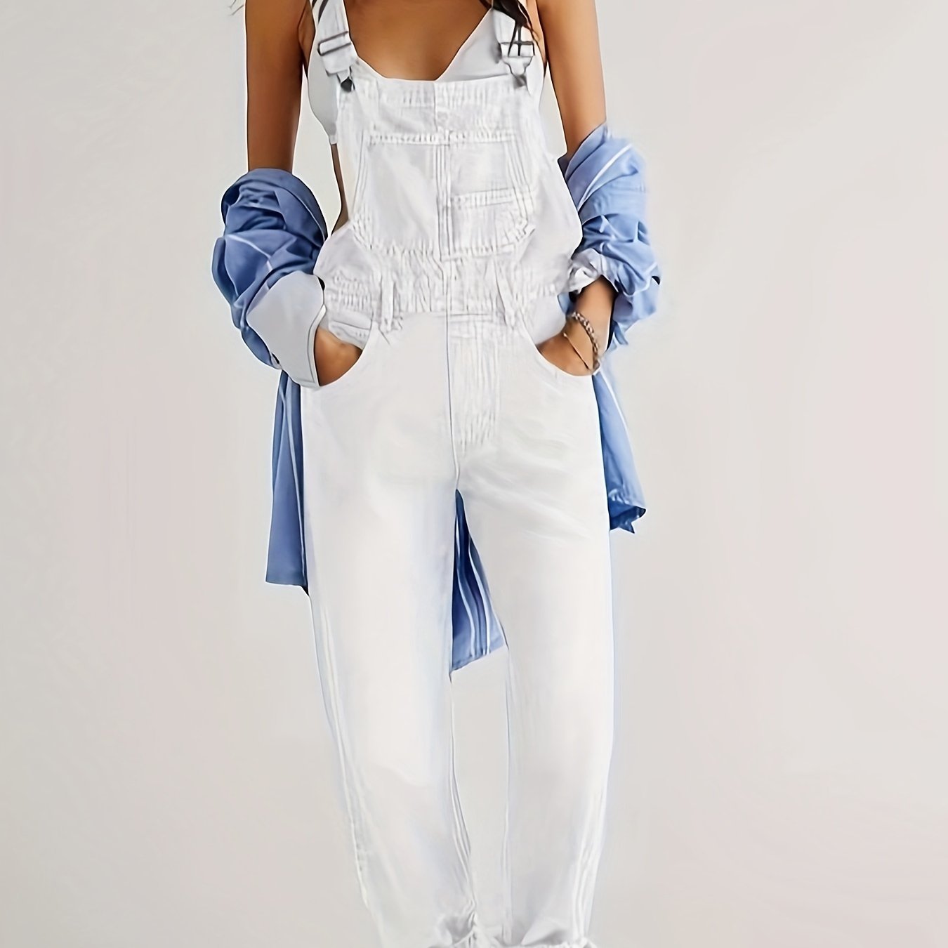 CPUY Ayollar uchun Moda Denim Jumpsuit, Cho'zilmaydigan To'qilgan Matodan Yasalgan, Bahor/Yoz/Kuz uchun Oddiy Fit - 390g/m²