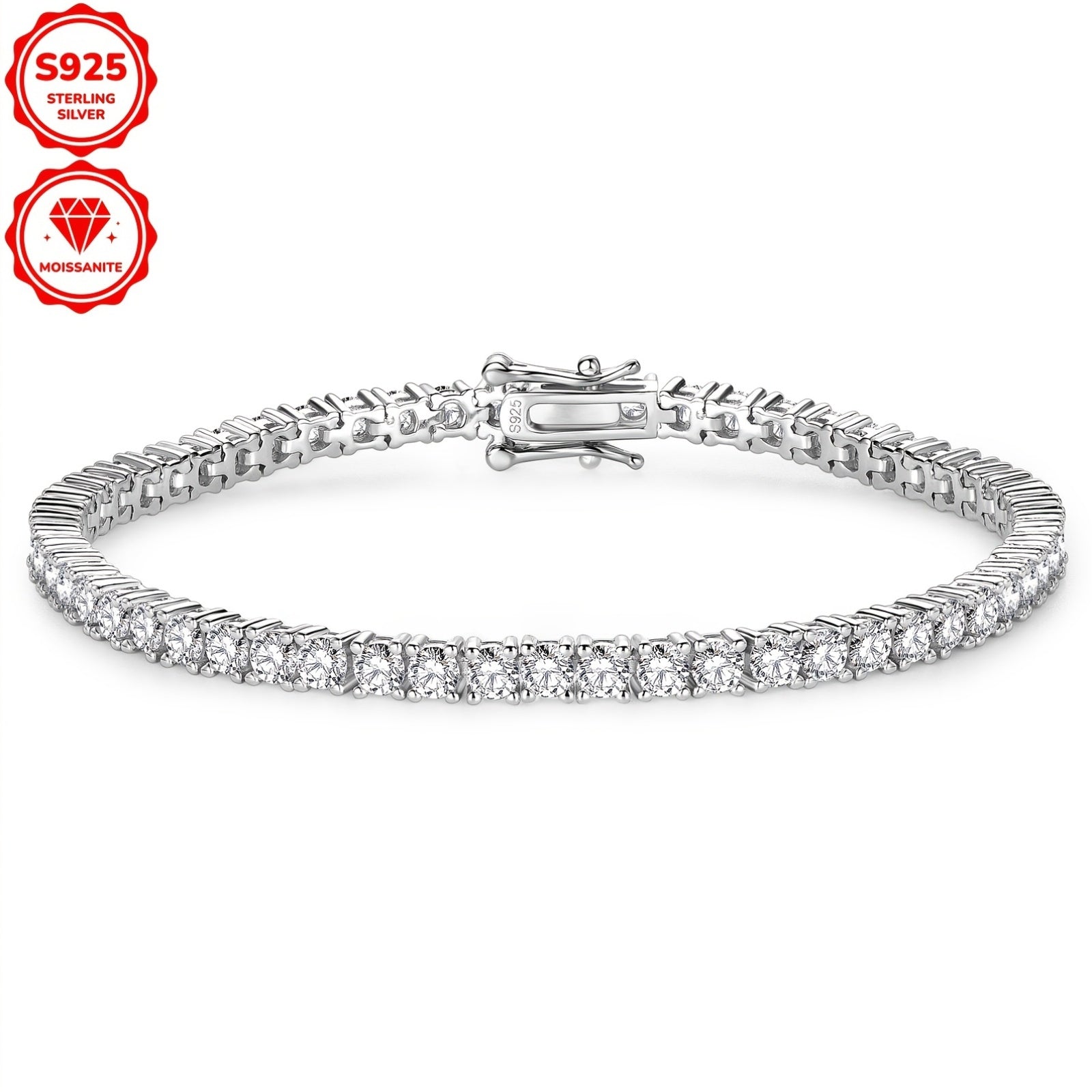 Sterling Silver Moissanite Tennis Bracelet 3mm 5.4ct Gold Plated for Weddings and Gifts