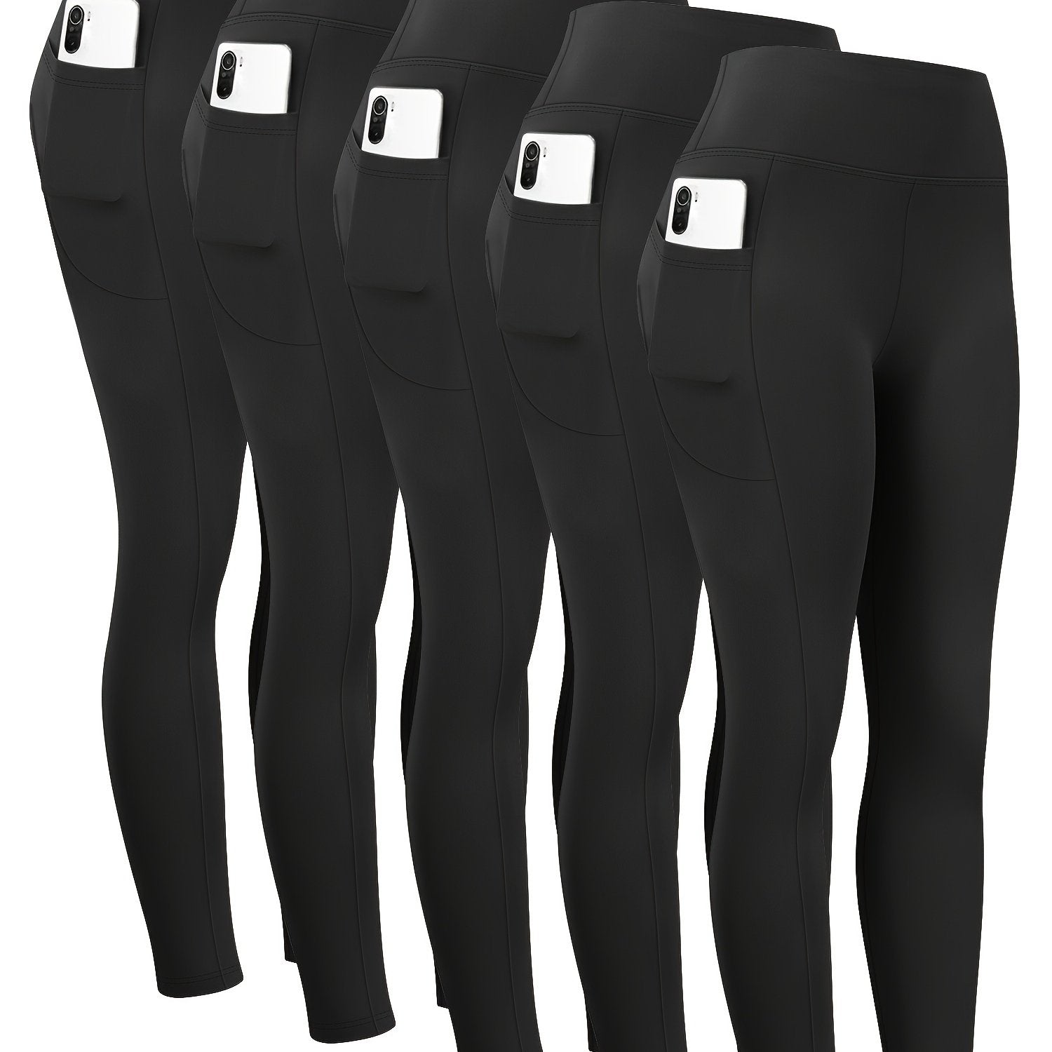 Leggings de yoga de cintura alta para mujer con control de abdomen y bolsillos negro rojo azul rosa