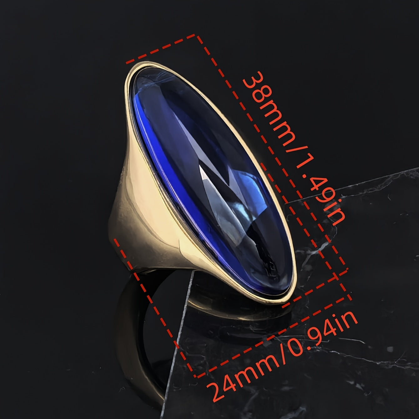 Women's Stainless Steel Ring with Blue Sapphire and 18K Gold Plating