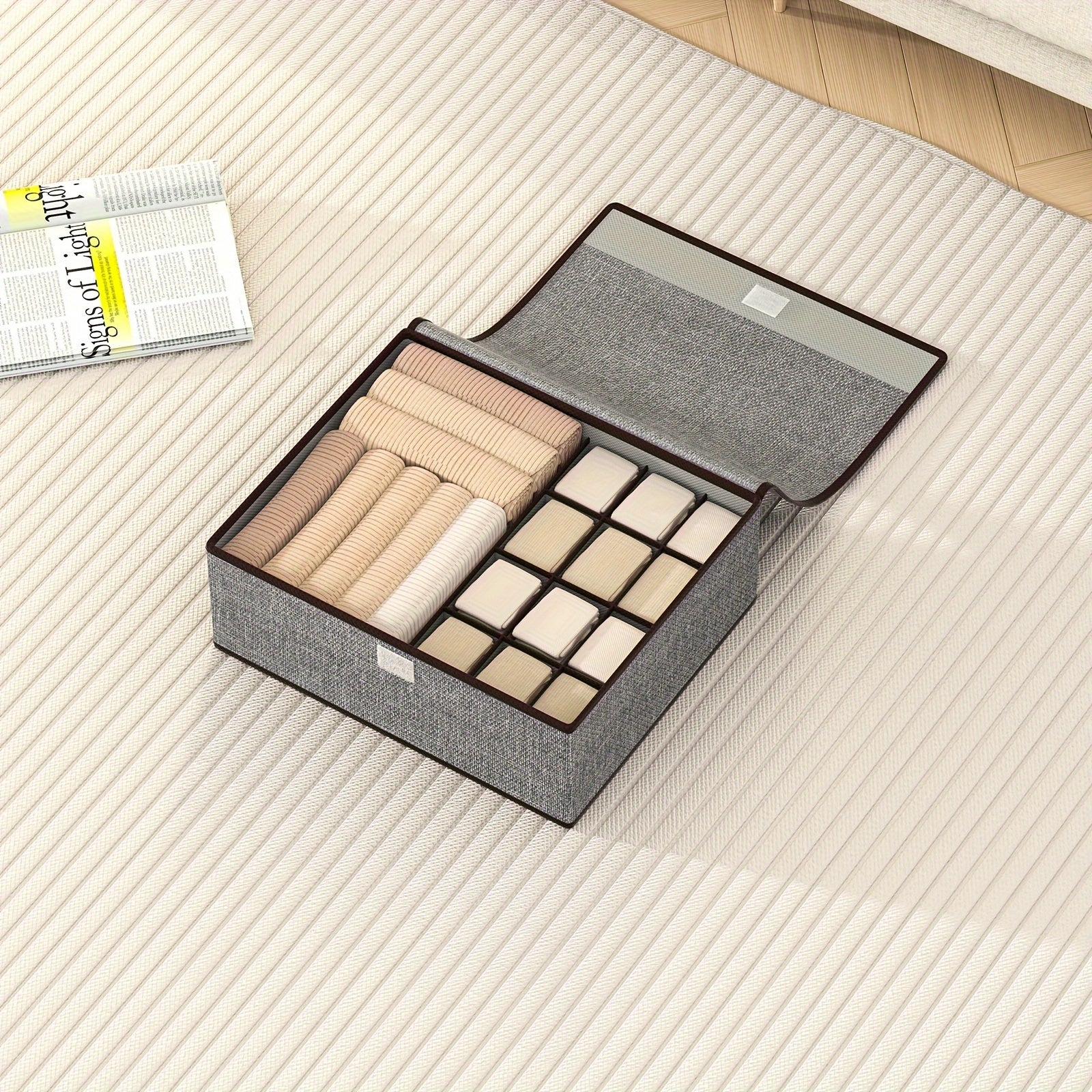 Коробка для хранения белья, складная, органайзер для одежды, бежевый, светло-серый