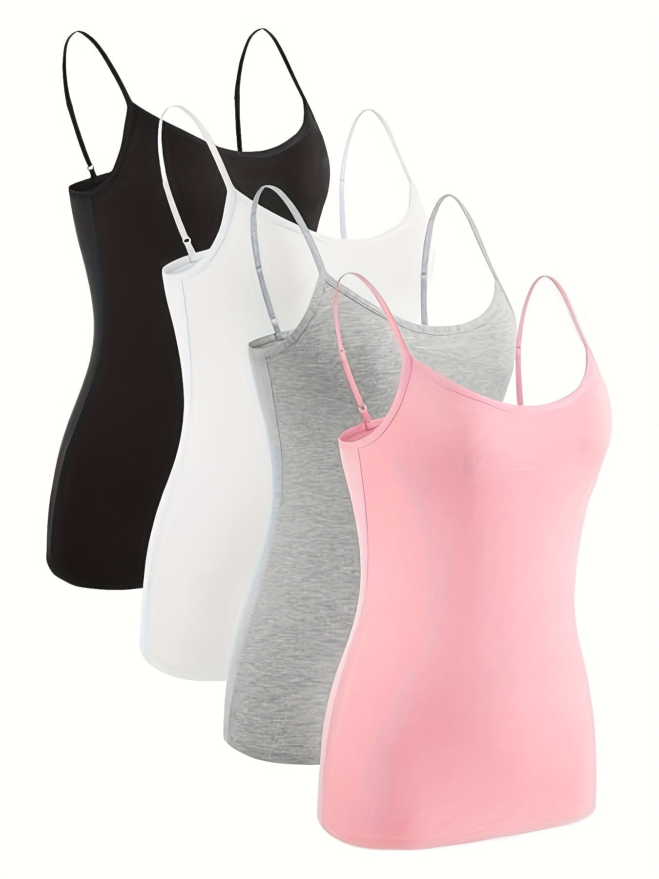 Women's Slim Fit Camisole Tops 4 Pack Spaghetti Strap Summer Casual Solid Colors