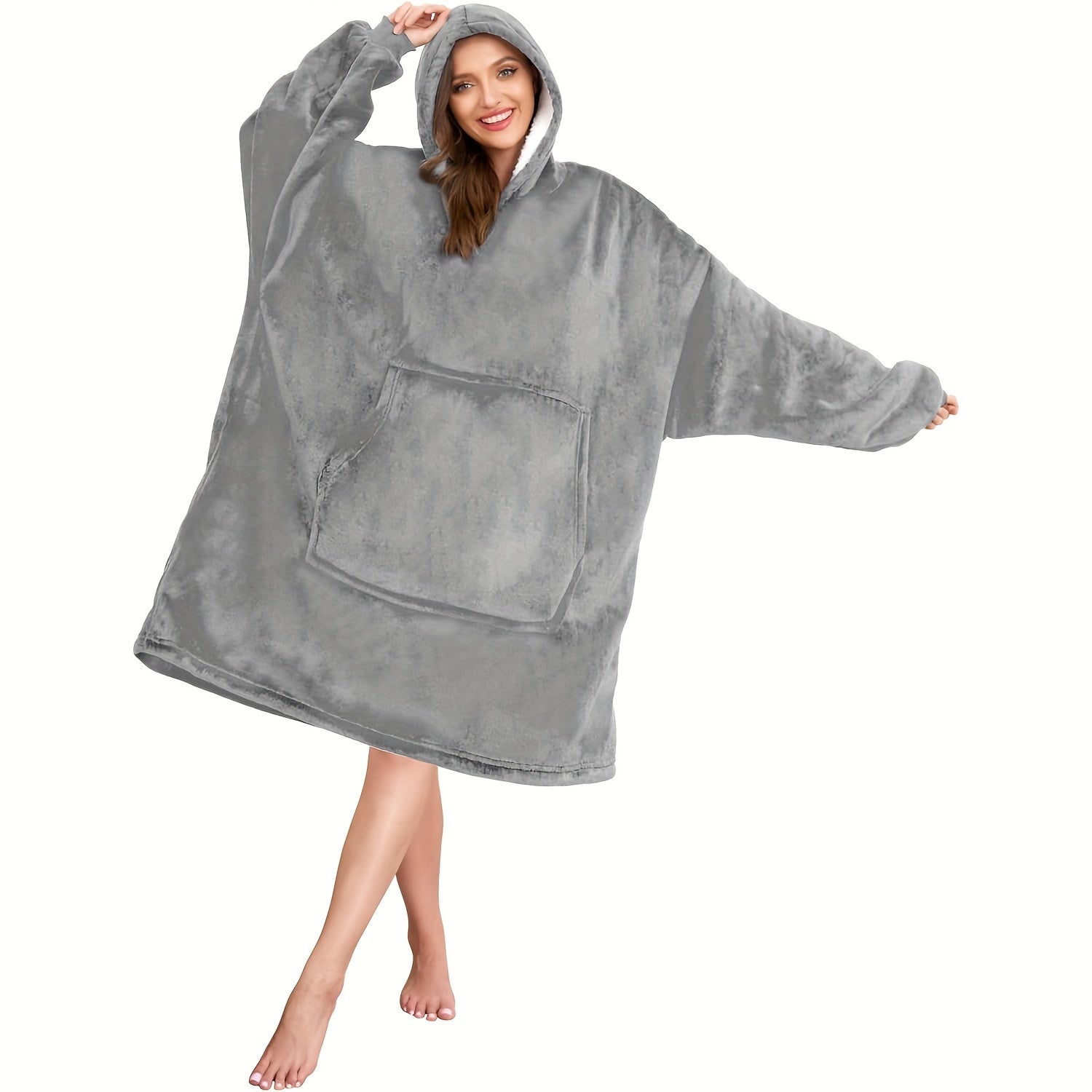 Oversized Hooded Blanket Flannel Wearable Throw with Pocket and Hood