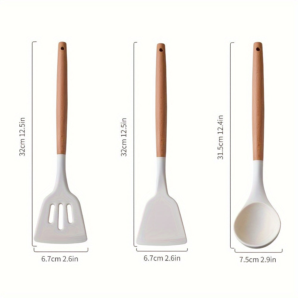 Set of 3 Silicone Kitchen Utensils Non-Stick Heat-Resistant Spatulas Spoons