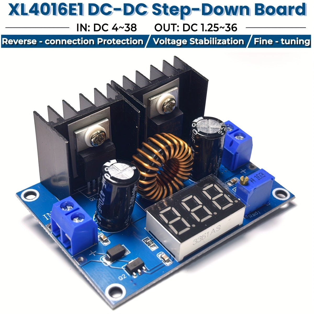 Convertidor Buck DC-DC Regulador de Voltaje Ajustable 8A Entrada 4-36V Salida 1.25-36V