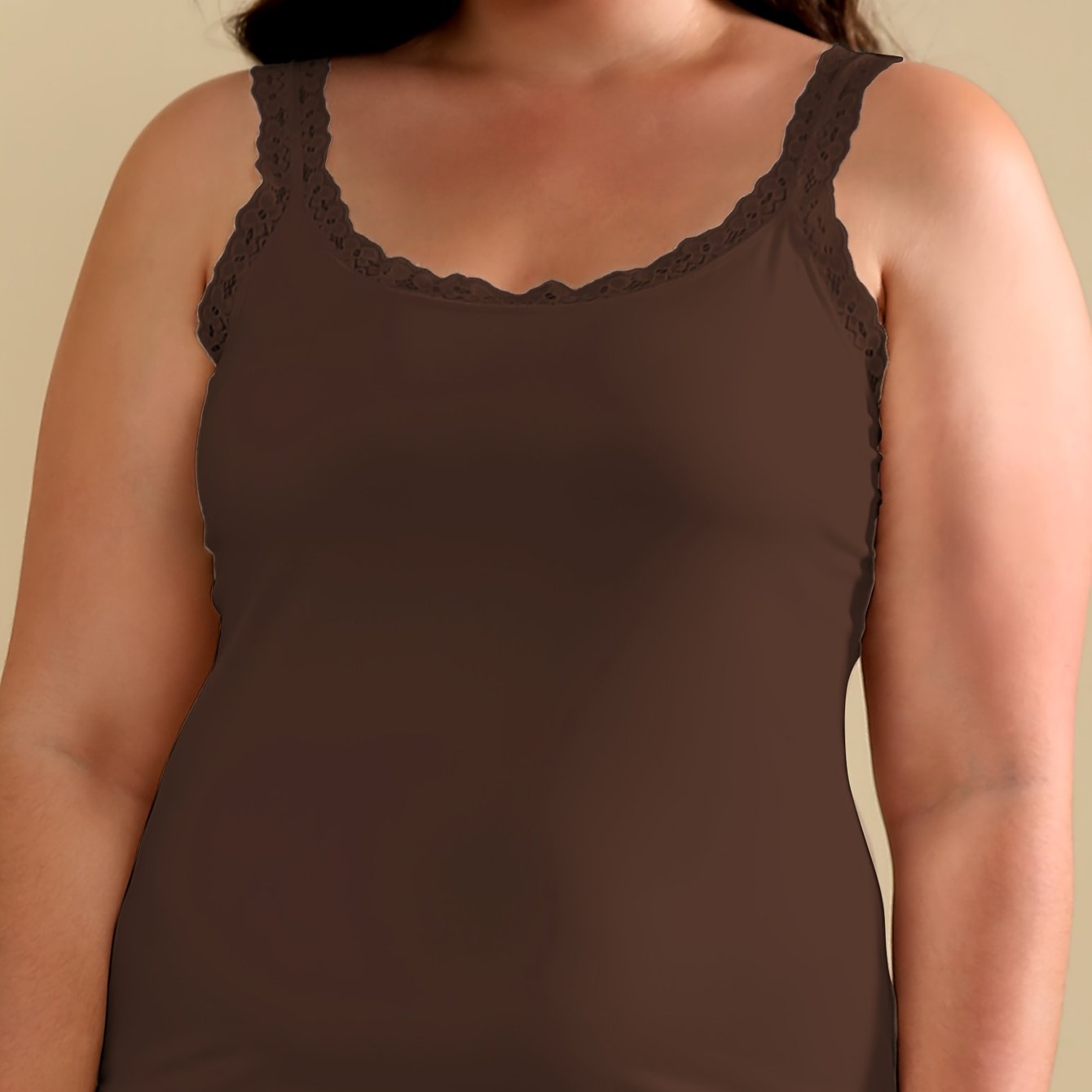 Women's Plus Size Black Sleeveless Tank Top with White Lace Trim