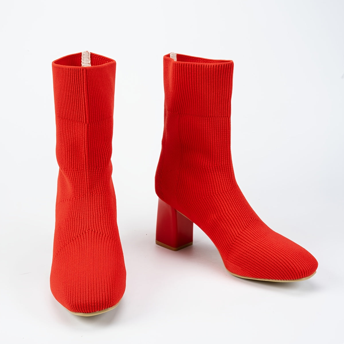 Women's Knitted Slip-On Boots with Chunky Heel and Point Toe