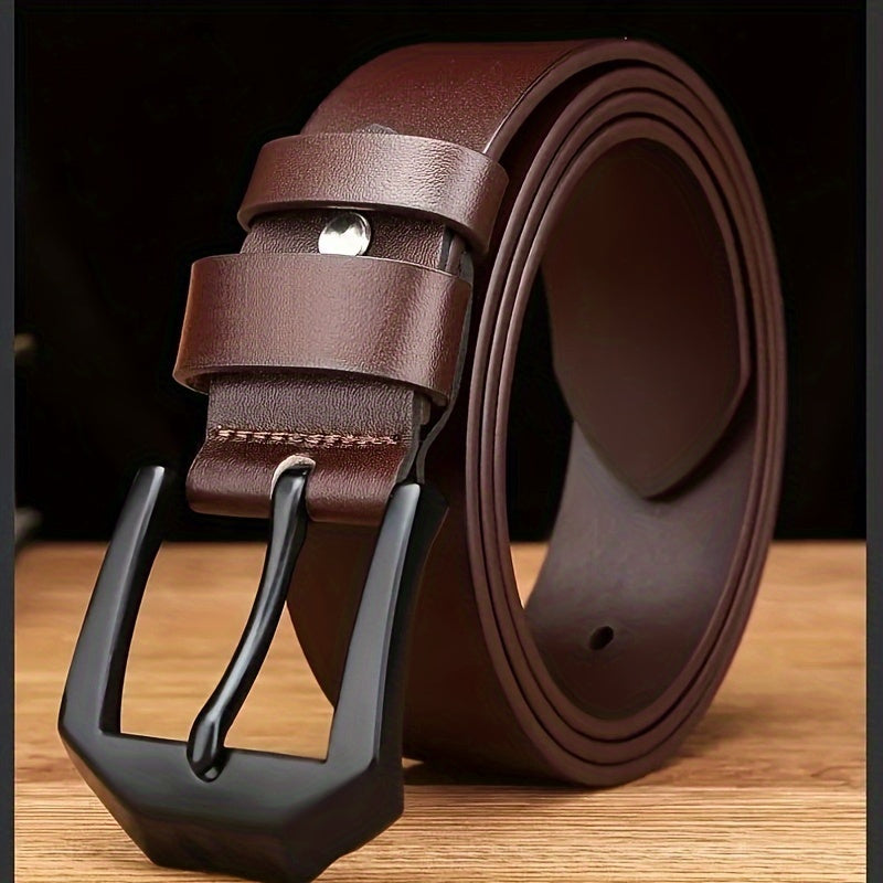 Men's Black Faux Leather Belt with Automatic Buckle Casual Korean Style for Young Adults