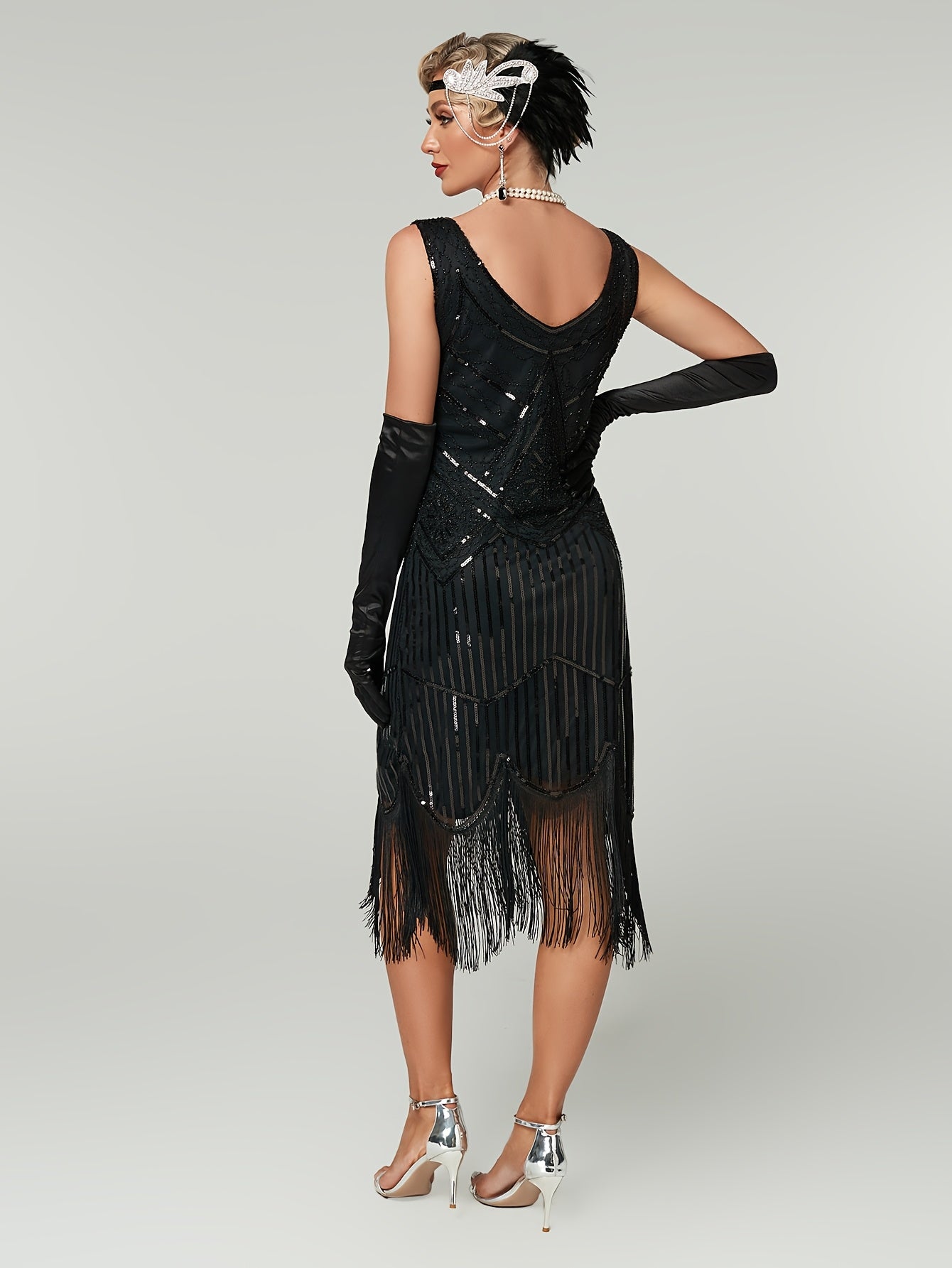 Women's 1920s Art Deco Sequin Fringe Dress Vintage Flapper Evening Gown