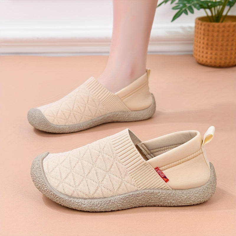 Women Breathable Quilted Fabric Loafers Elastic Sole Casual Slip-On Shoes