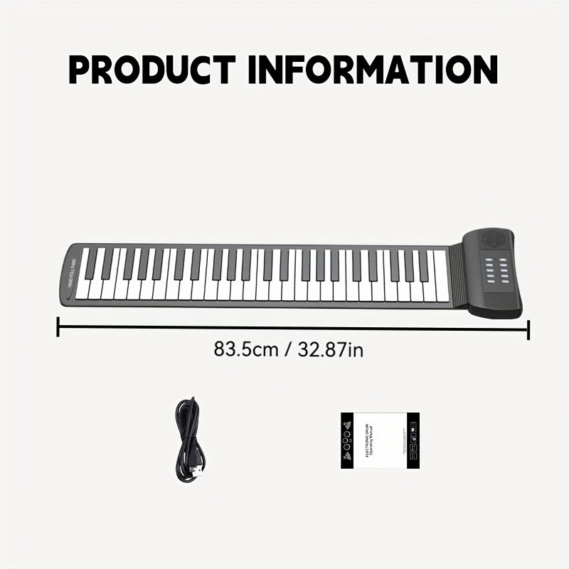 49-Key Portable Roll-Up Silicone Keyboard with USB and Battery Power Black for Beginners