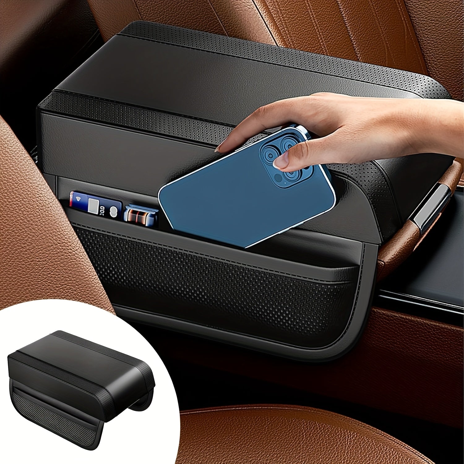Universal Car Armrest Cushion with Memory Foam Black Ergonomic Support