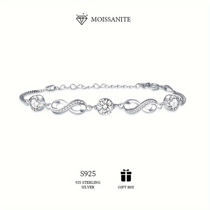 Sterling Silver Moissanite Infinity Link Bracelet for Women 3ct Hypoallergenic Jewelry