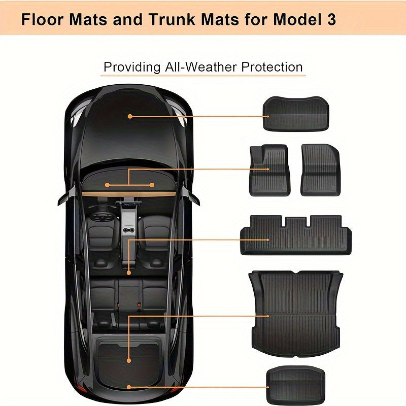 6-to'plam TPE Avtomobil politsalari Model 3 Y uchun barcha ob-havo sharoitlariga mos, suv o'tkazmaydigan, sirpanmaydigan