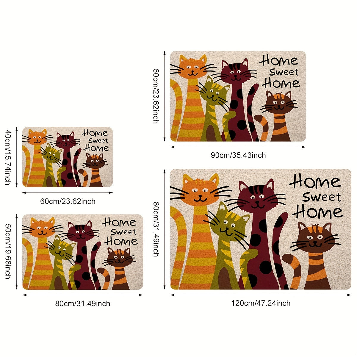 Entrance Floor Mat with Cat Homecoming Alphabet Print Non-Slip Stain-Resistant Indoor Outdoor