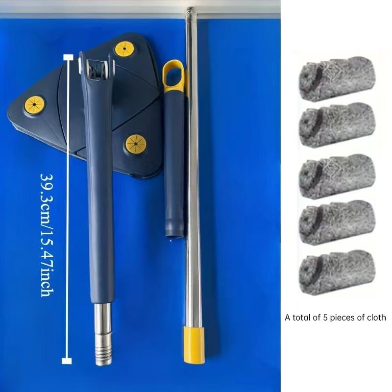 360-градусная вращающаяся треугольная швабра с 5 тканевыми кусками для очистки всех поверхностей