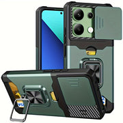 Heavy-Duty Shockproof Phone Case with Metal Stand and Card Slot for Redmi Note 13 Pro Plus 12 Pro 11 Pro