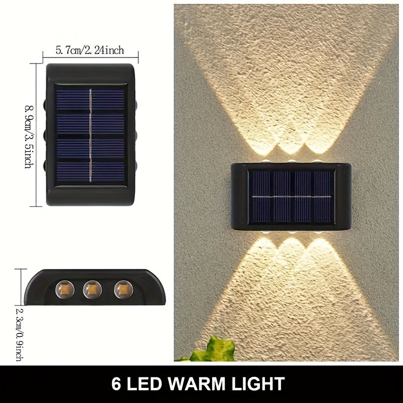 Solar-Powered LED Wall Sconce with 6 LEDs Warm Light Outdoor Plastic Semi Flush Mount