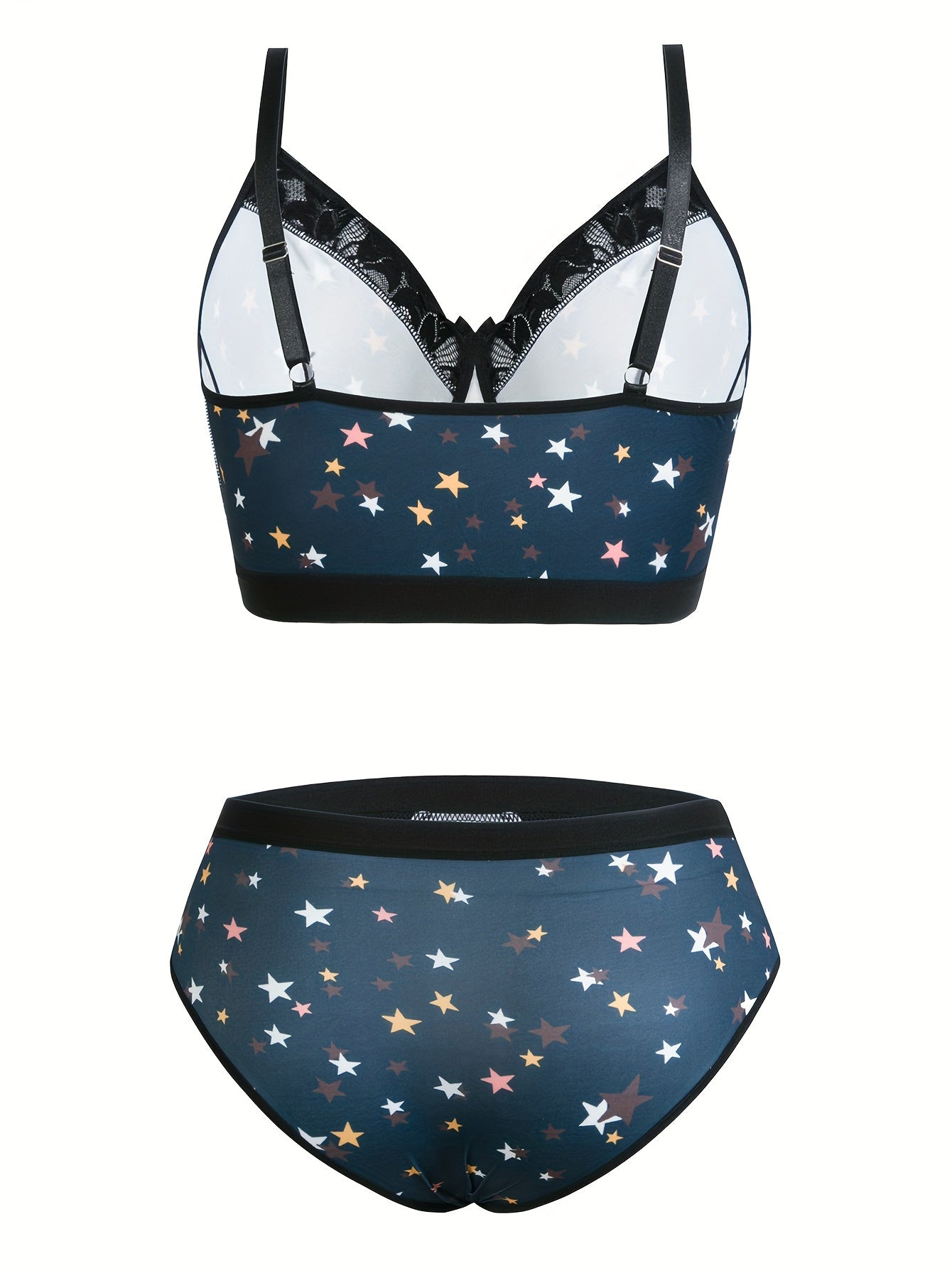Women's Plus Size Lingerie Set Star Print Lace Bra and Panty 2 Piece