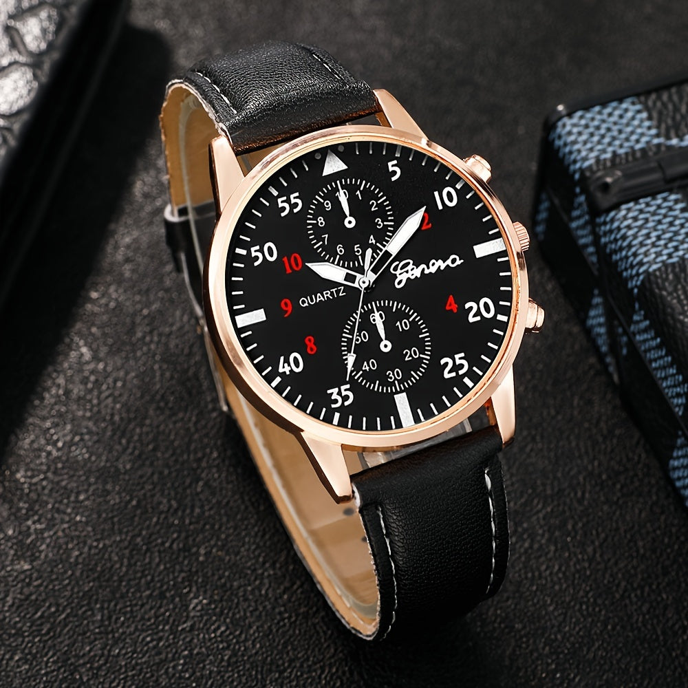 Men's Faux Leather Strap Quartz Watch Set of 2 or 3 Gift for Valentine's Day Easter Halloween Ramadan Eid