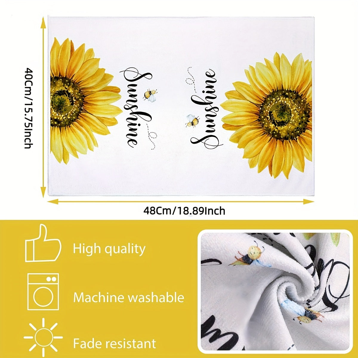 Set of 4 Sunflower Printed Microfiber Dish Towels for Kitchen Cleaning and Decoration
