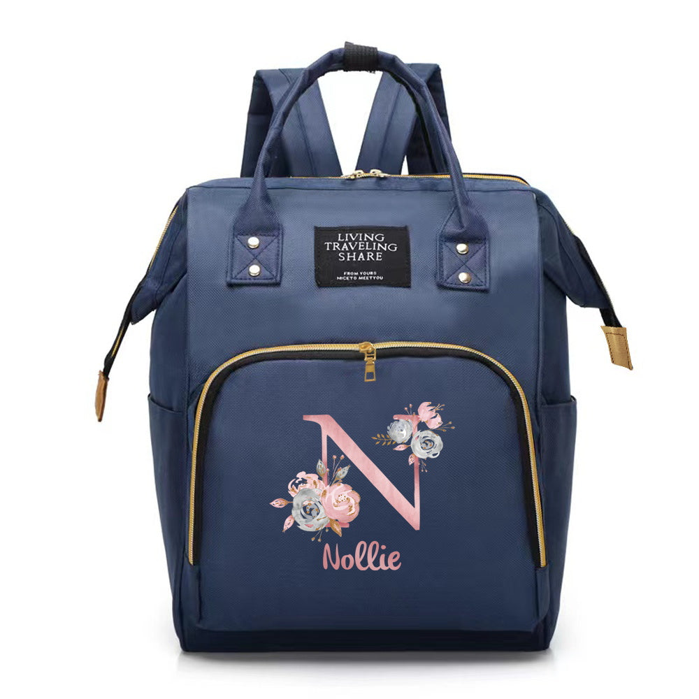 Customizable Mommy Backpack with A-Z Initial Spacious Diaper Bag Oxford Fabric