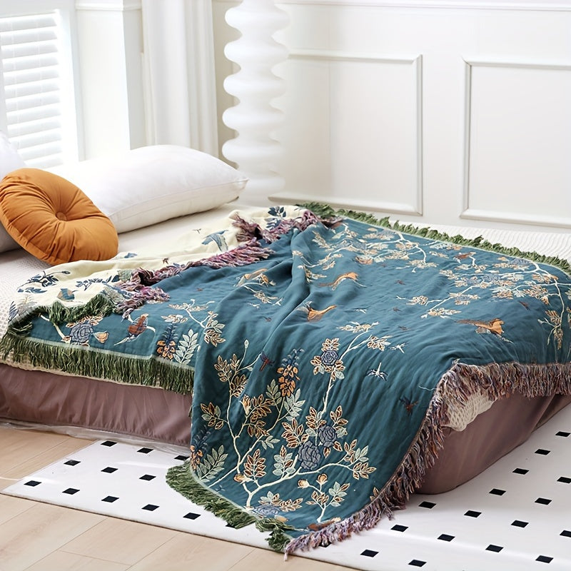 Cotton Blanket with Tassel Style Multi-Layer Gauze Summer Cooling Bed Sofa Cover