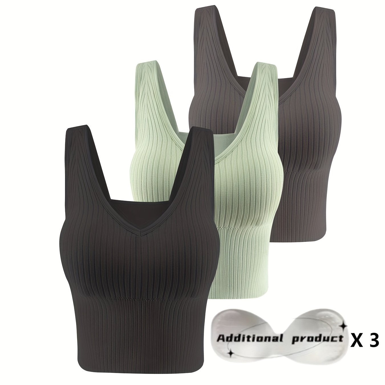 Women's Ribbed Tank Top with Wireless Vest Bra and Detachable Chest Pads