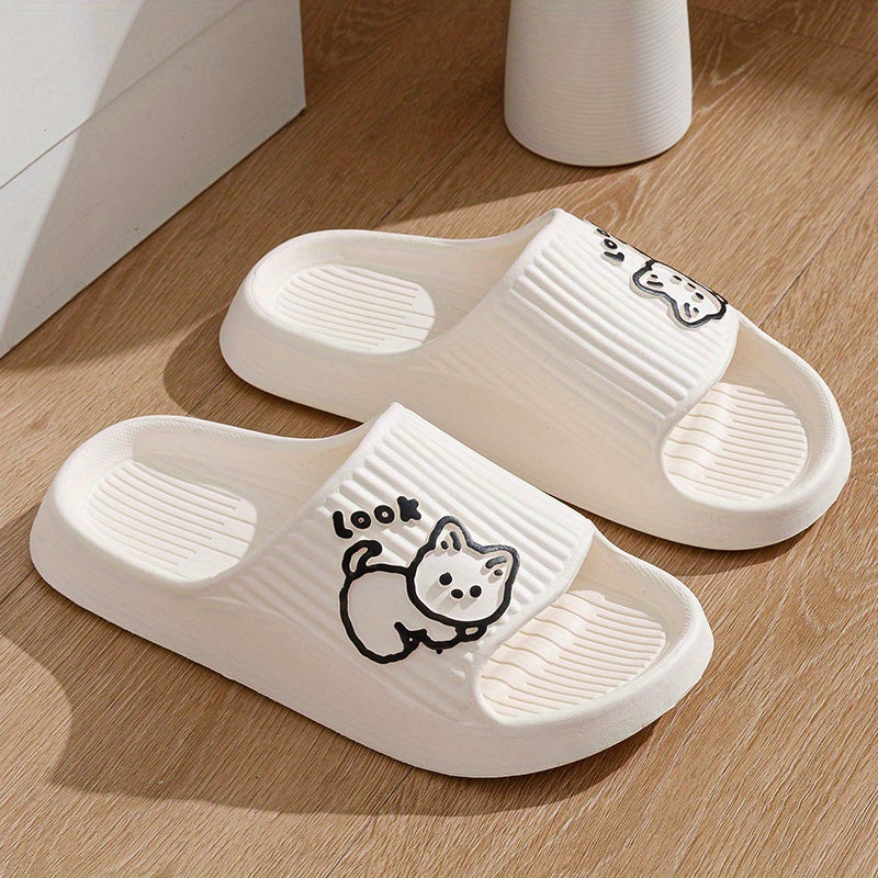 Women's Cat Pattern Open Toe Slides Soft Sole Indoor Shoes