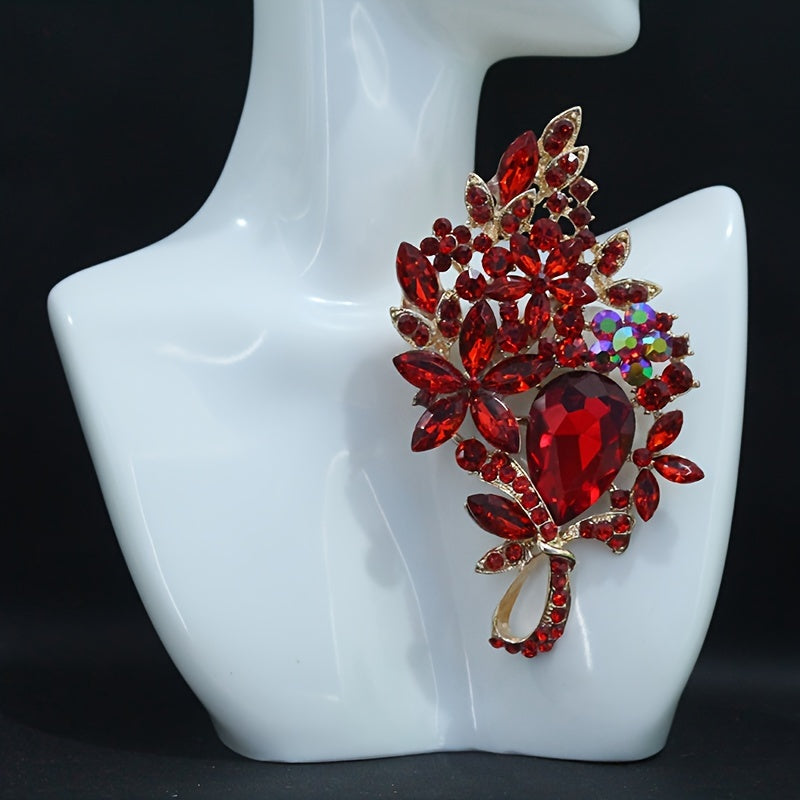 Flower-Shaped Rhinestone Brooch for Women, Elegant Lapel Pin for Dresses and Coats