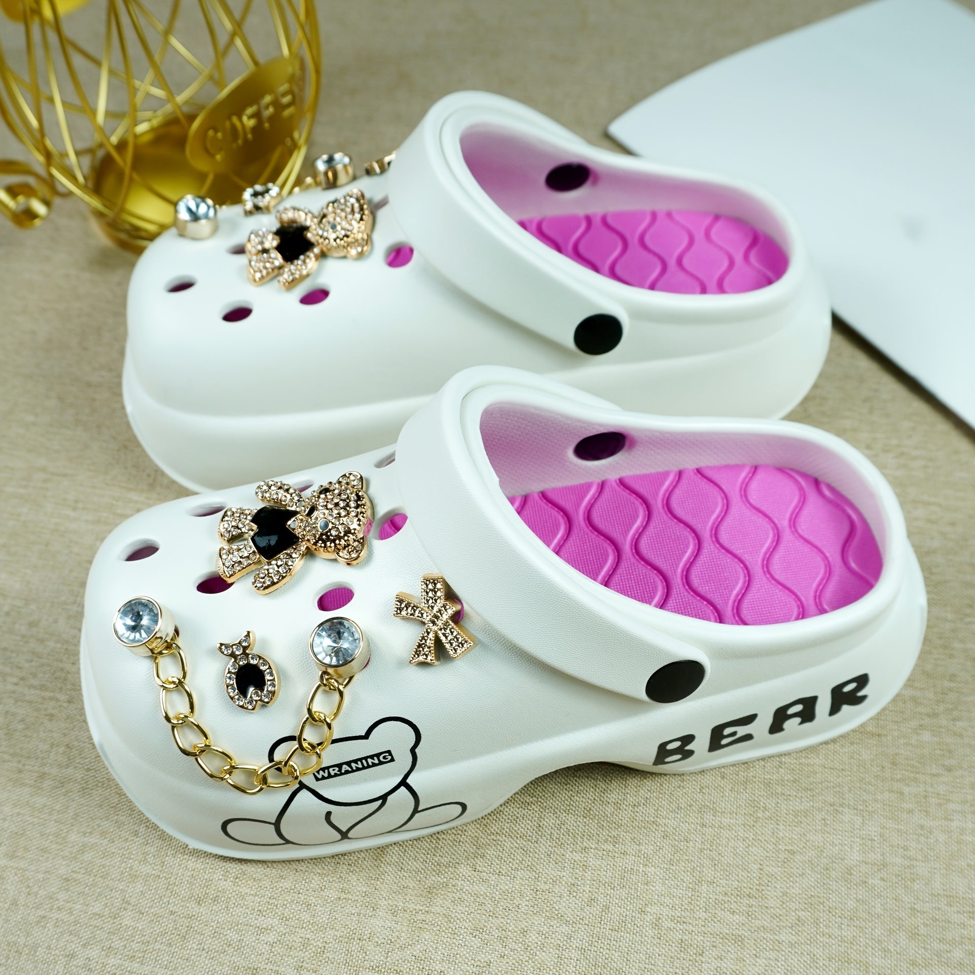 Women's Golden Chain Butterfly Embellished Clog Shoes Soft Lightweight All-Season Casual