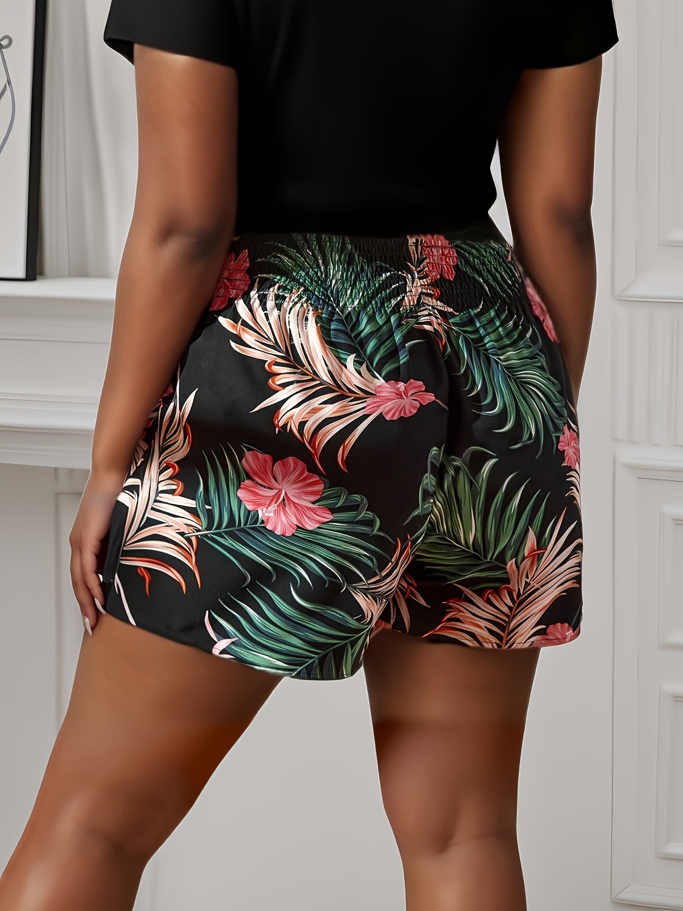 Pantalones cortos de playa de pierna ancha para mujer, transpirables, talla grande, con estampado floral tropical