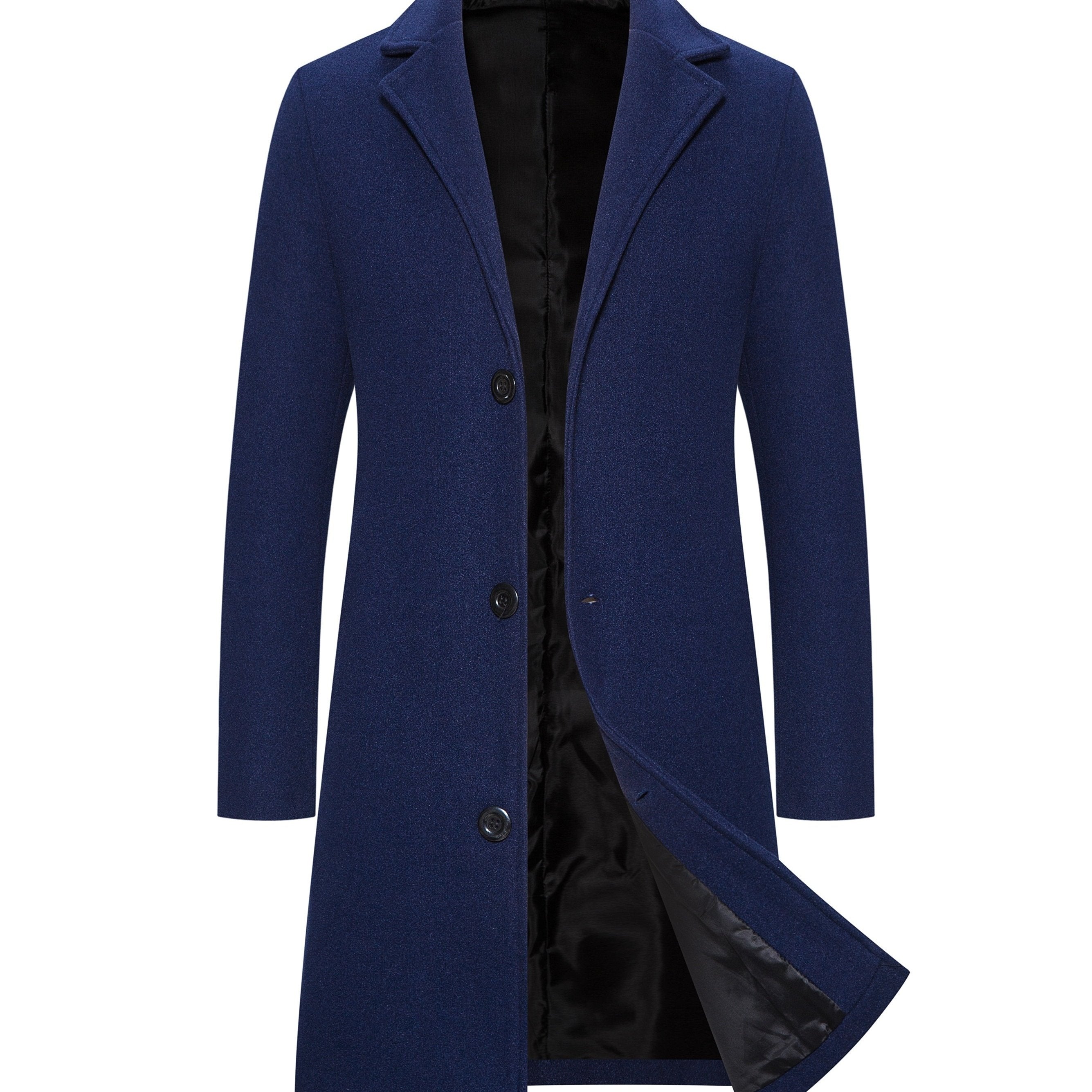 Men's Cotton Blend Mid-Length Trench Coat Casual Military All-Season with Lapel Button Closure
