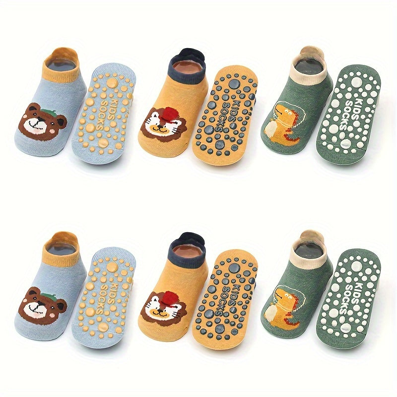 Baby Boys Socks 6 Pairs Non-Slip Cotton Cartoon Animal Toddler Ankle Socks