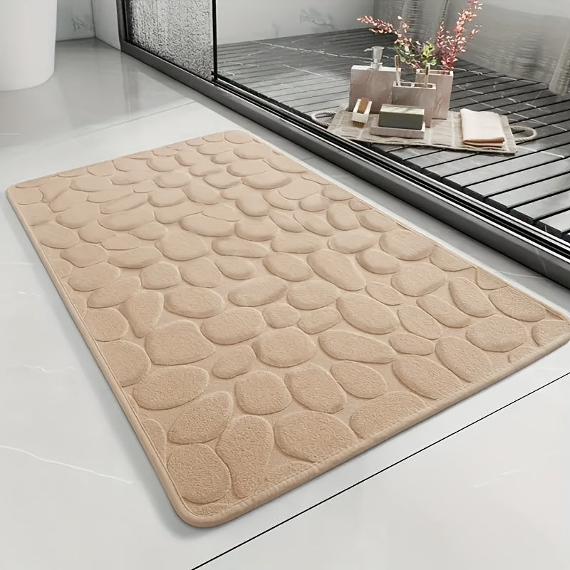 Coral Fleece Bath Mat with Geometric Pebble Design Low Pile Machine Washable Non-Slip Polyester Rug