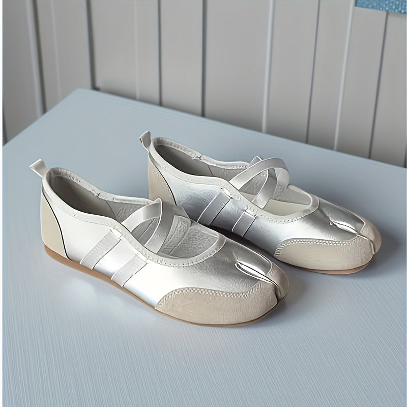 Женские туфли-лодочки на плоской подошве с раздельным носком Mary Jane, черные, из синтетики, повседневные обувь