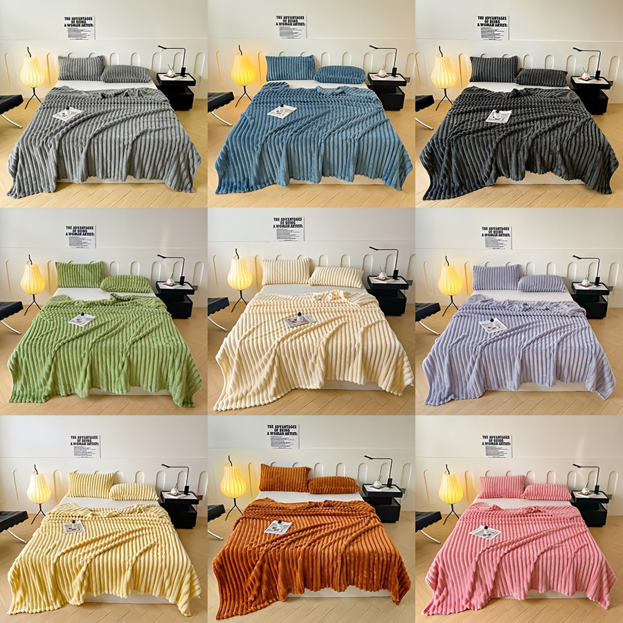 Striped Throw Blanket Cozy Milk Velvet Multiple Sizes and Colors for Home Office Travel Hotel