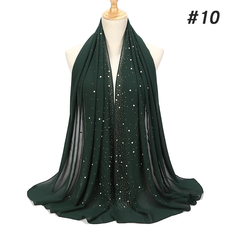 Women’s Shimmery Faux Diamond Chiffon Scarf Bubble Shawl Solid Color Breathable Sun Protection