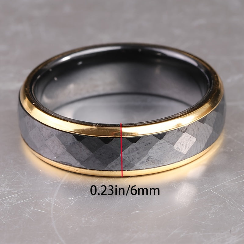 Zamonaviy 6mm kenglikdagi zanglamas po'latdan yasalgan qora va oq keramika prizmali fasetli uzuk, erkaklar va ayollar uchun minimalistik shaxsiyatga mos, har kuni kiyish uchun ideal, nafis va ko'p qirrali temperamentni namoyish etadi.