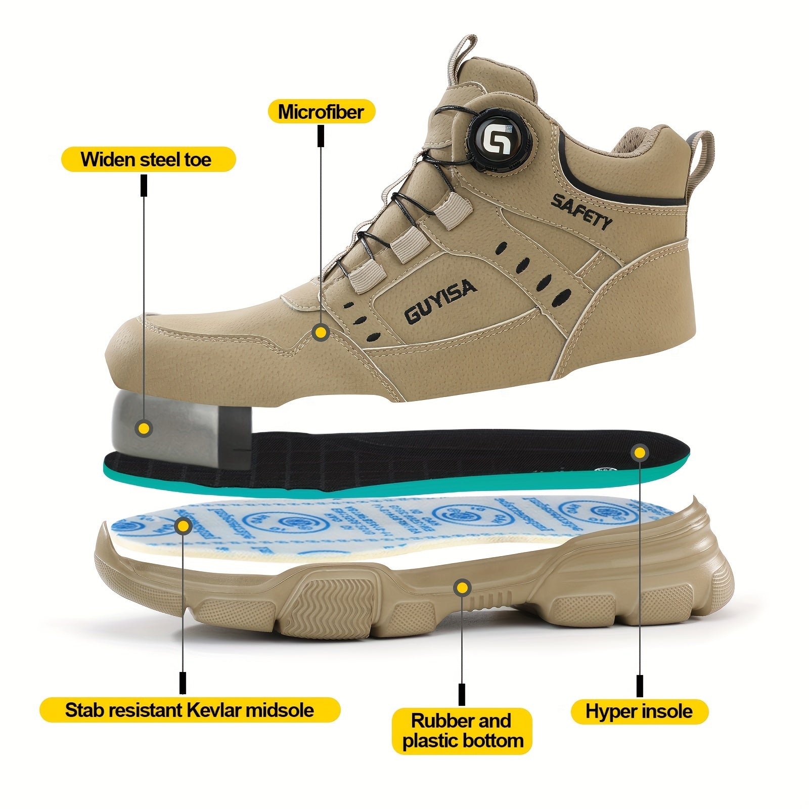 Men's Khaki Safety Shoes Steel Toe Anti-Smash Puncture High Top All-Season