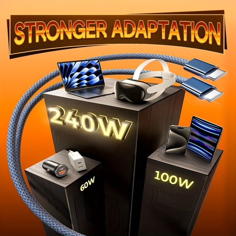 TZLRXL 240W USB C на USB C кабель быстрой зарядки, глянцевая отделка, нейлоновый материал, круглая форма, USB PD 5.1C, 1M/39.37IN или 2M/78.7IN, с передачей данных. Совместим с MacBook Pro/Air