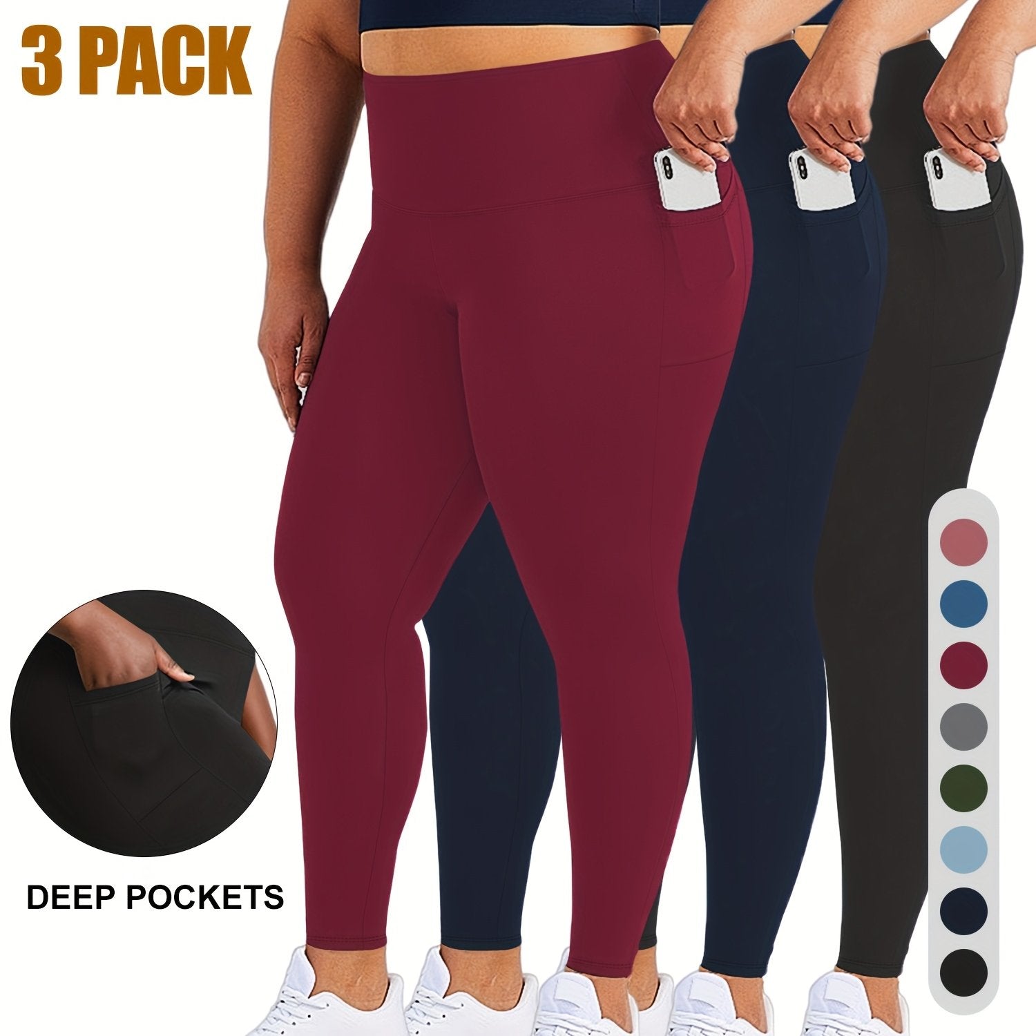 Women High-Waist Leggings with Deep Pockets 9/3 Length 4-Way Stretch