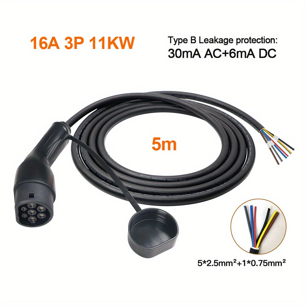 Female EV Charging Plug Black PVC 5-10m High-Speed 3.6-22KW Cable