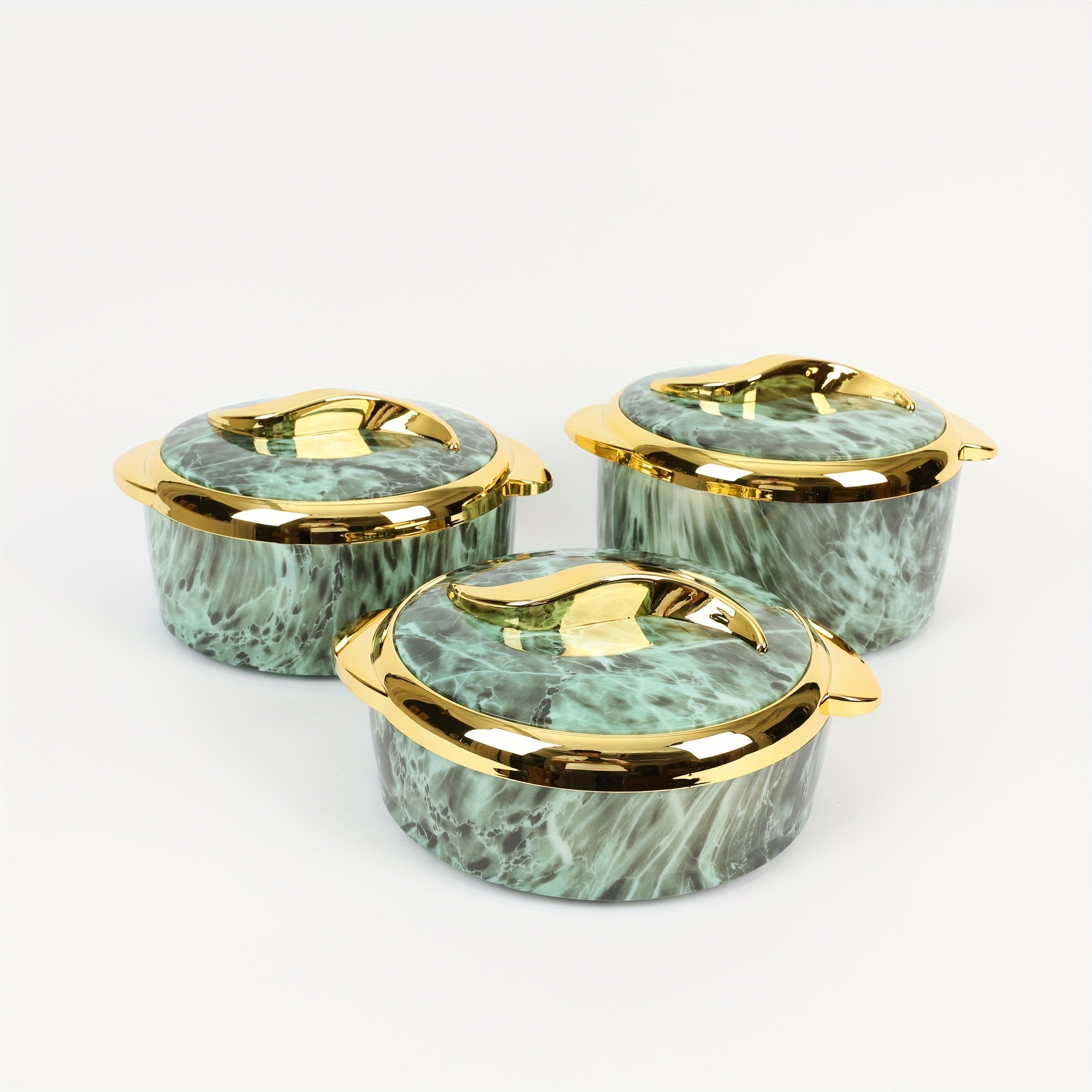 Food Warmer Set with Insulated Stainless Steel Containers 3-Piece White and Gold Marble