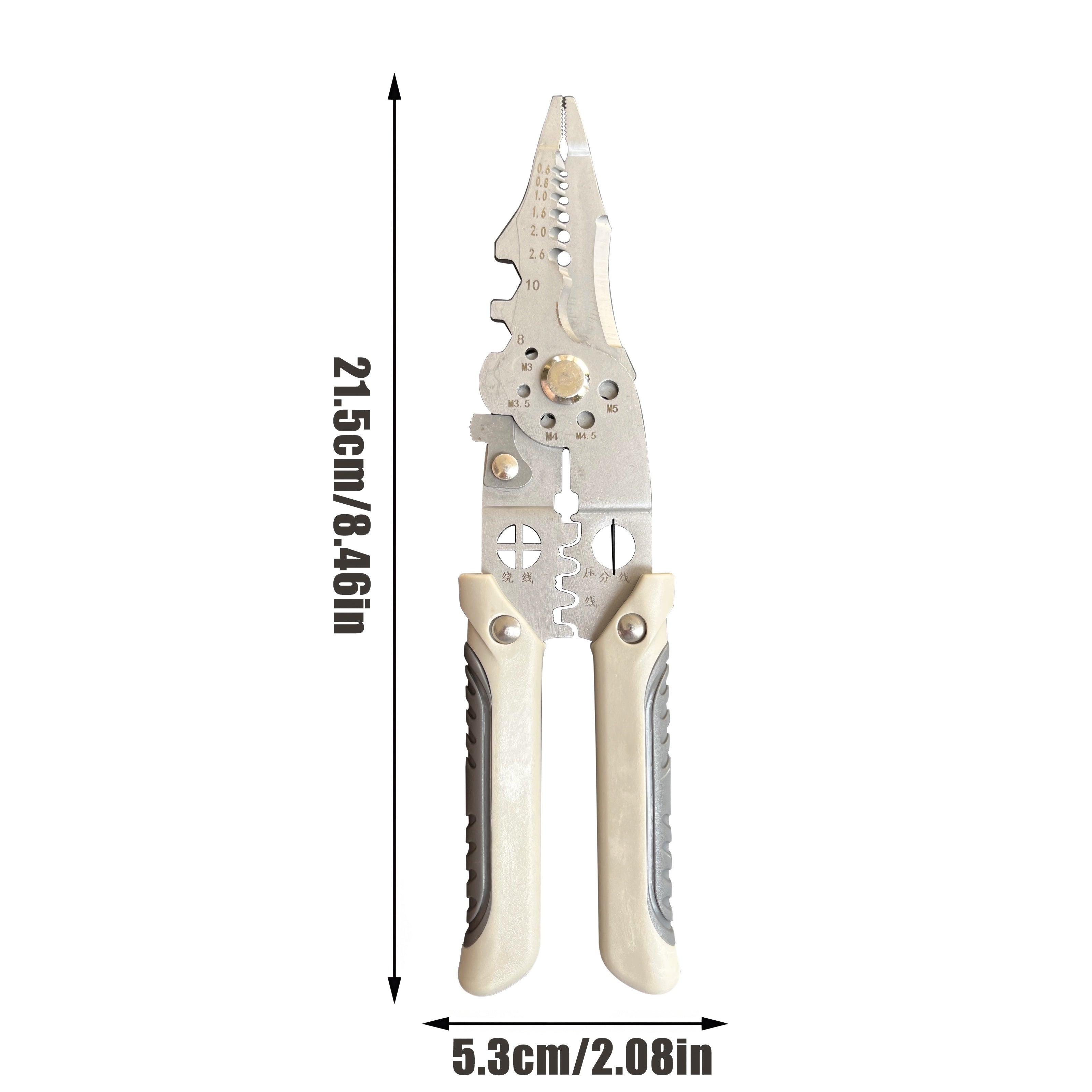 Alicates cortadores y pelacables de acero inoxidable de 21.59cm, herramienta eléctrica industrial multifuncional