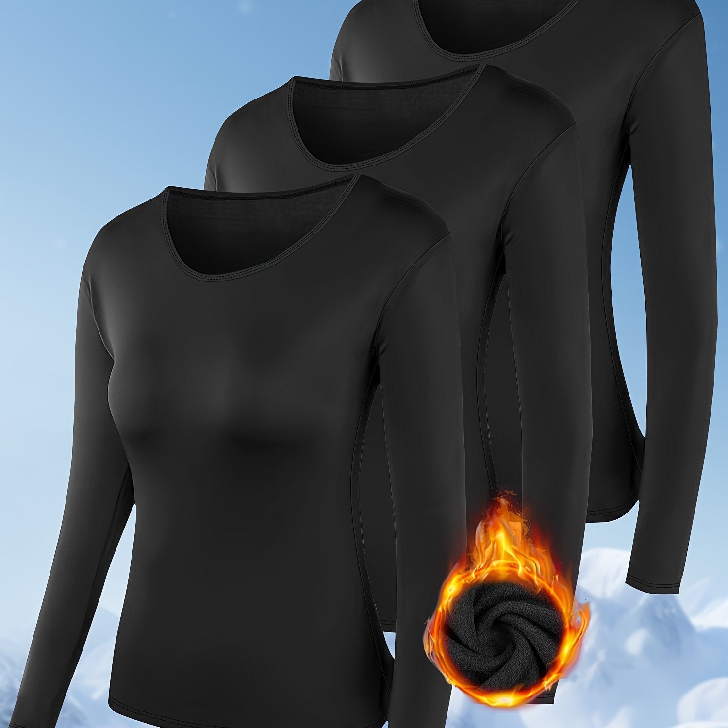 Plus Size Women Fleece Winter Warm Underwear Top Solid Color 3-Pack