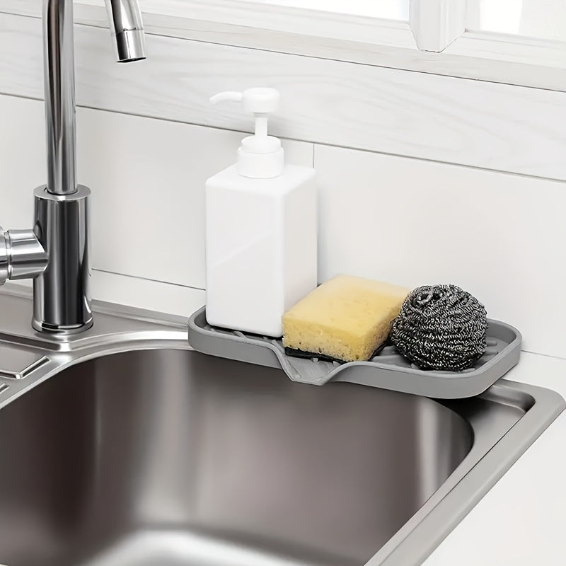 Gray Silicone Sink Organizer Tray with Drainage for Sponges and Soap