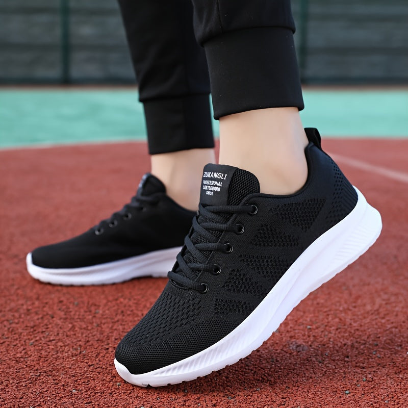 Men's Breathable Mesh Sneakers with MD Sole Low Top Casual All-Season Black White Red