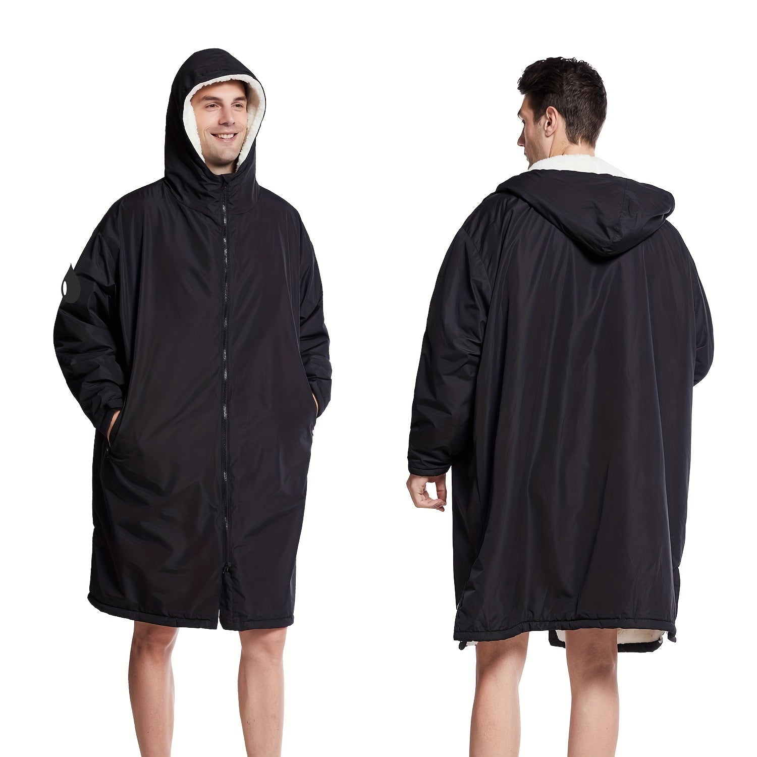 Unisex Waterproof Windproof Fleece-Lined Changing Robe for Surfing Camping Hiking