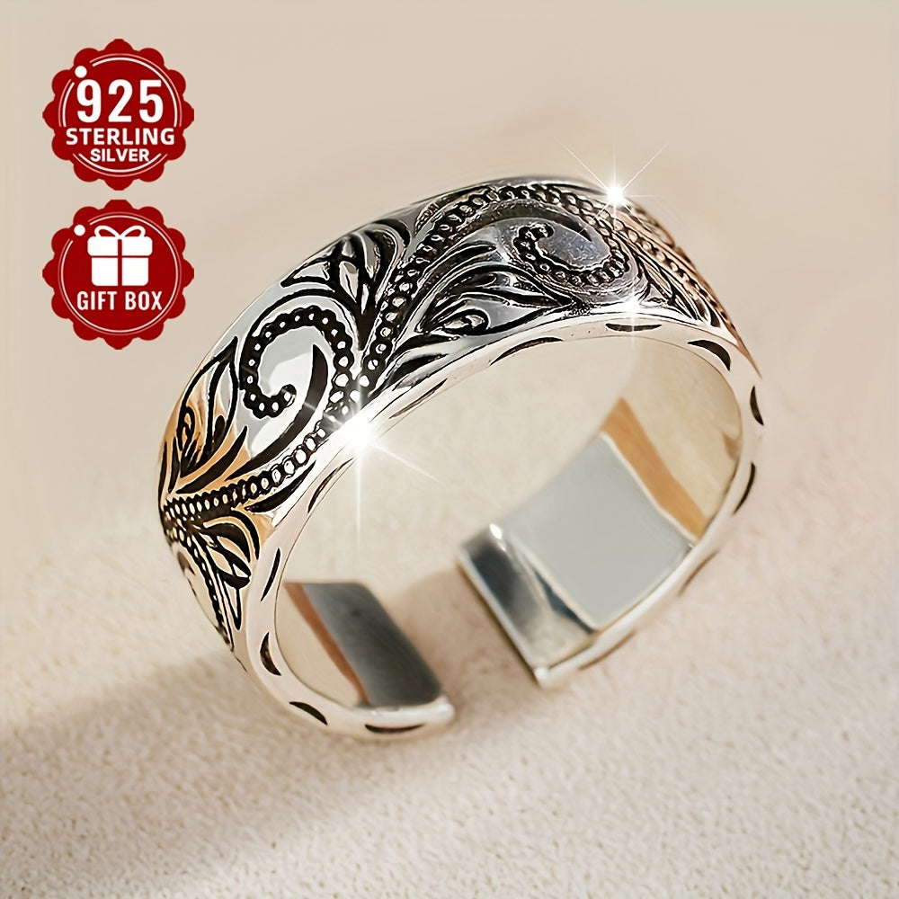 Sterling Silver Bohemian Ring Adjustable Paisley Leaf Flower Design Unisex